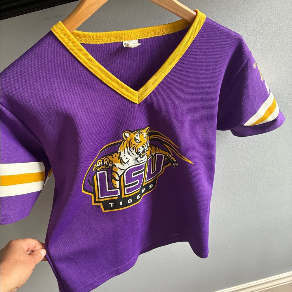 LSU Kids V-Neck Tee in Purple with Gold Trim